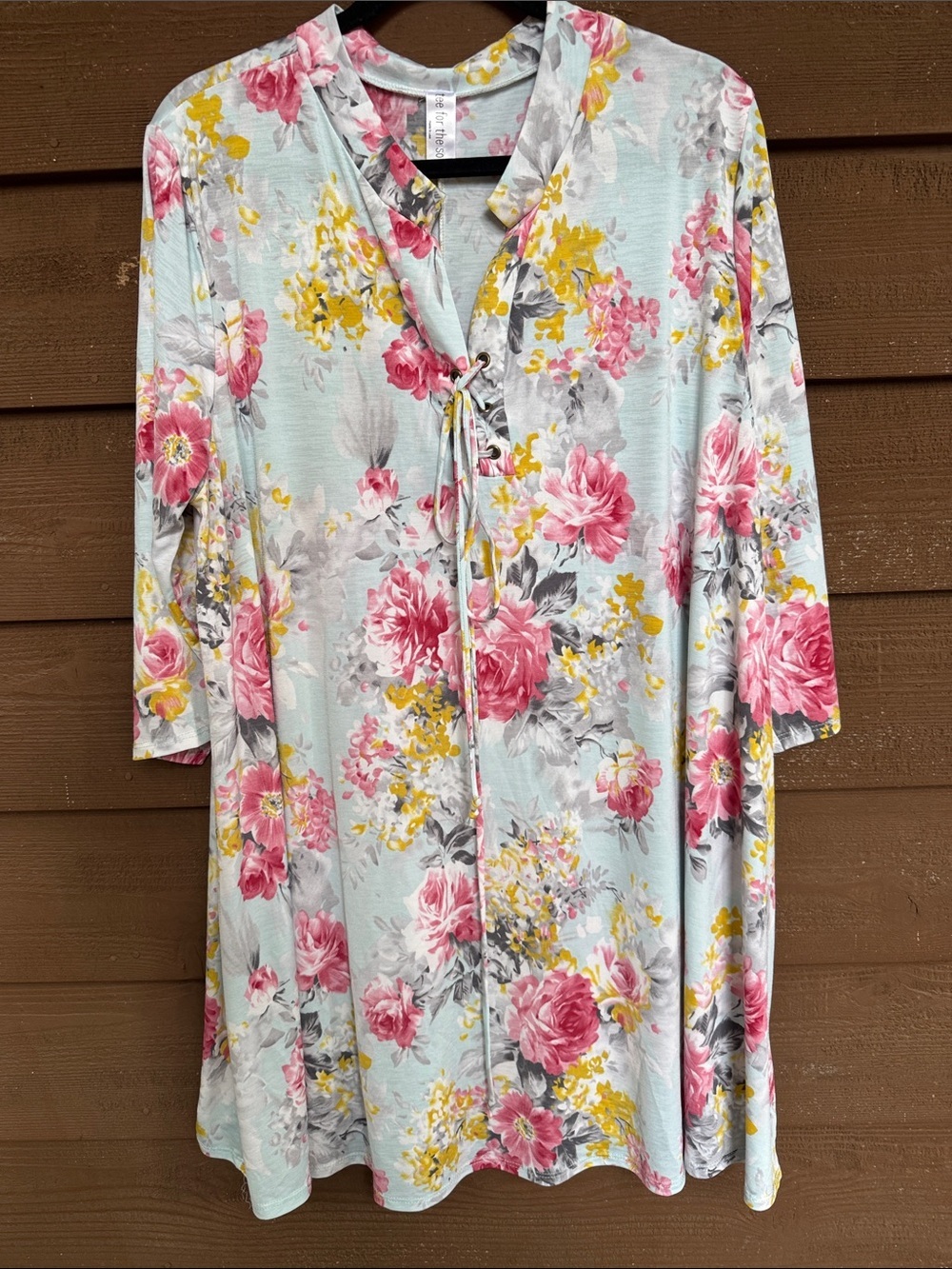 Tee for the Soul Light Blue Floral Midi Dress Pink & Yellow Bloom Print size 3X